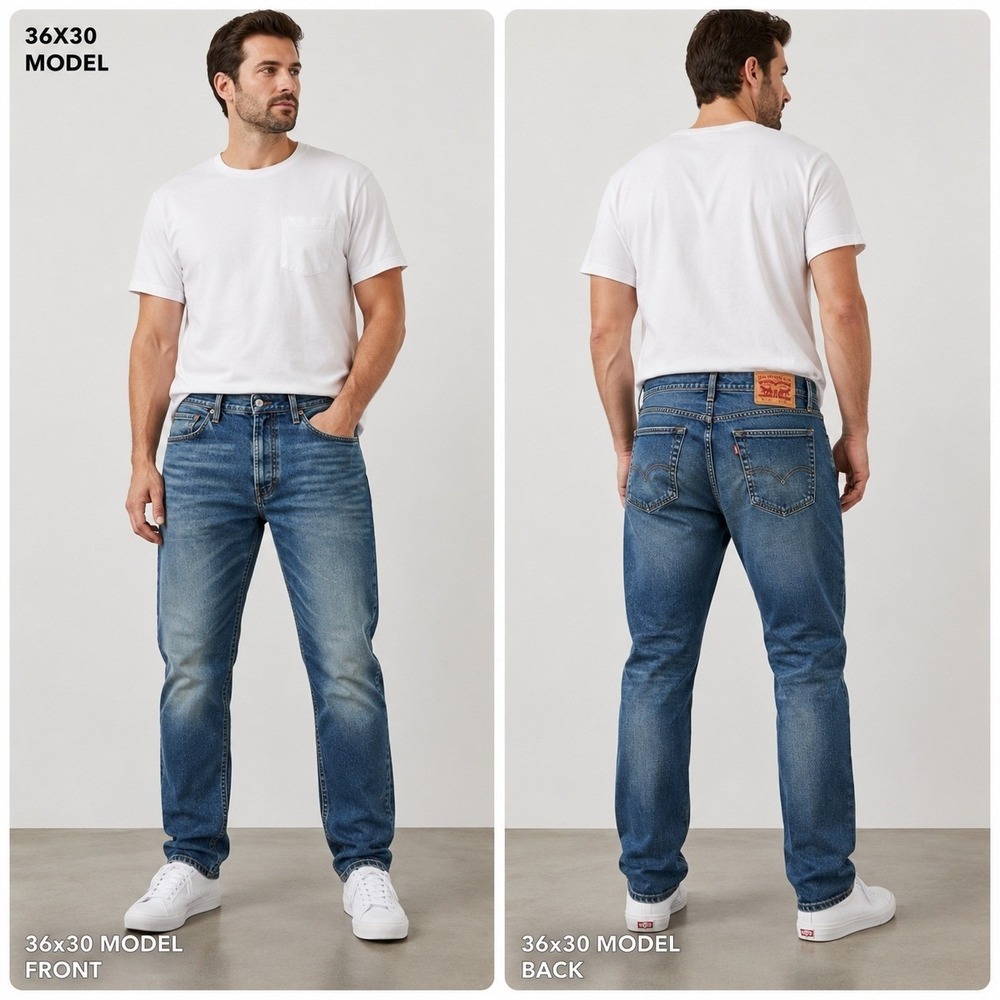 Levi's 502 Regular Taper Fit Jeans Medium Wash Blue Denim 36x30 Casual‎